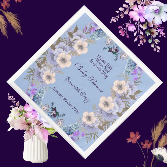 Pastel Blue Little Flower Bud Lilac Baby Shower  Paper Dinner Napkins (Pastel Blue Little Flower Bud Lilac Baby Shower Paper Dinner Napkins)