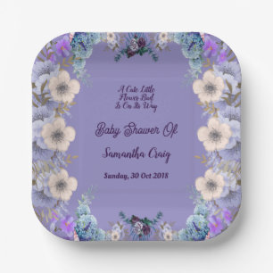 Pastel Blue Little Flower Bud Lilac Baby Shower  Paper Plates
