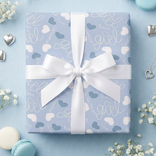 Pastel Blue Love Hearts Wrapping Paper (Romantic blue hearts with a playful vibe, the perfect wrapping for any occasion.)