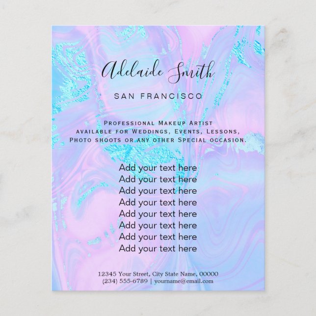 pastel blue marble and faux glitter flyer (Front)