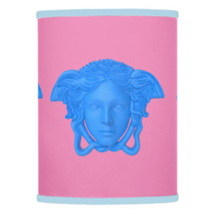 Pastel Blue Medusa on Pink Mid-Century Lamp Shade