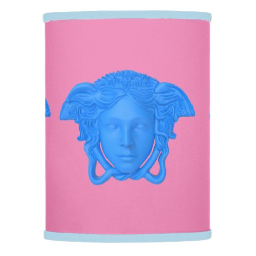 Pastel Blue Medusa on Pink Mid_Century Lamp Shade