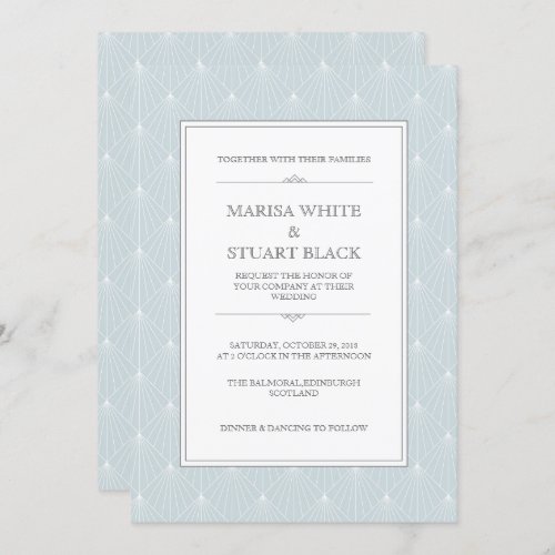 Pastel Blue Modern Art Deco Wedding Invitation