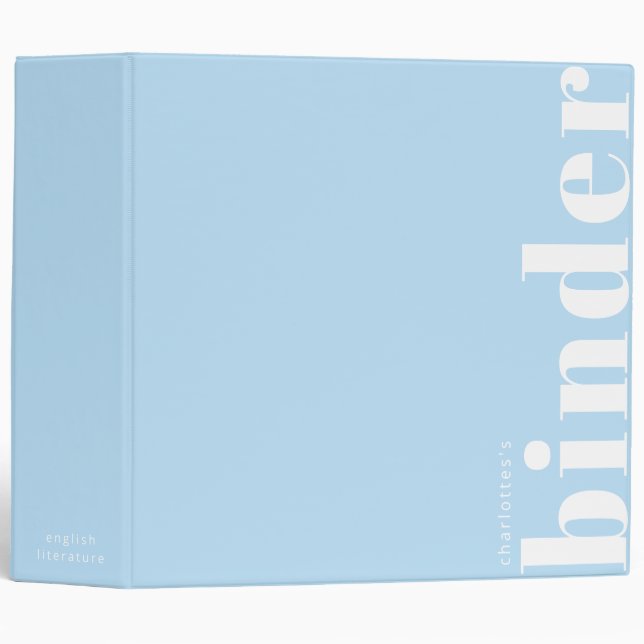 Pastel Blue Modern Minimalist Simple Custom 3 Ring Binder (Front/Spine)