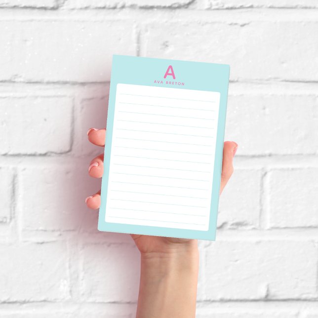 Pastel Blue Monogram Lined Post-it Notes (Creator Uploaded)