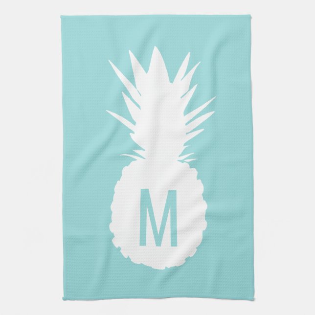 pastel blue monogram pineapple kitchen towel (Vertical)
