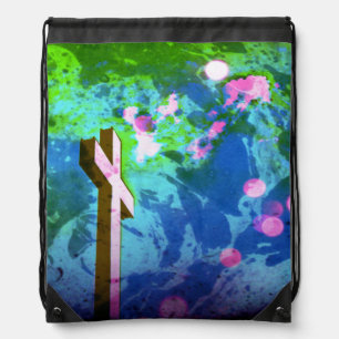 Pastel Blue N Pink Holy Cross Drawstring Backpack