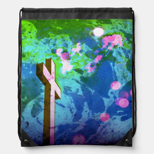 Pastel Blue N Pink Holy Cross Drawstring Backpack (Front)