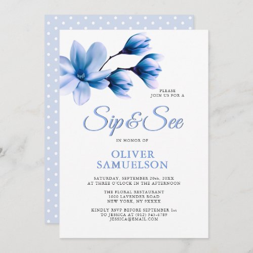 Pastel Blue Navy Magnolia SIP  SEE Shower Invitation