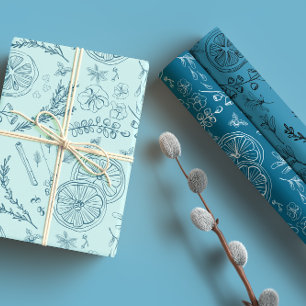 Pastel Blue & Navy Warm Winter Christmas Art Wrapping Paper Sheets