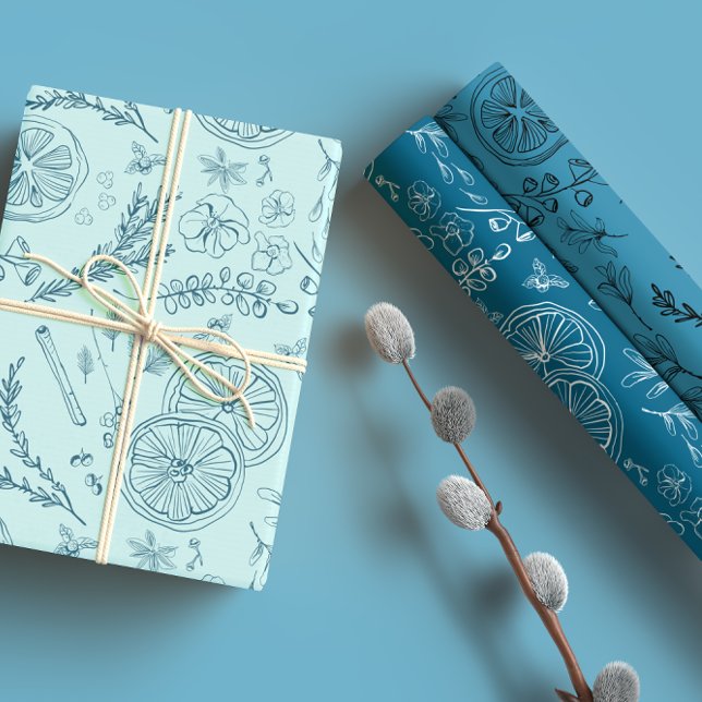 Pastel Blue & Navy Warm Winter Christmas Art Wrapping Paper Sheets (Creator Uploaded)