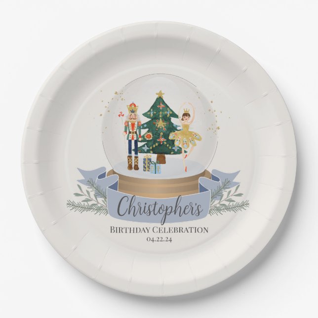 Pastel Blue Nutcracker Christmas Birthday Party Paper Plates (Front)