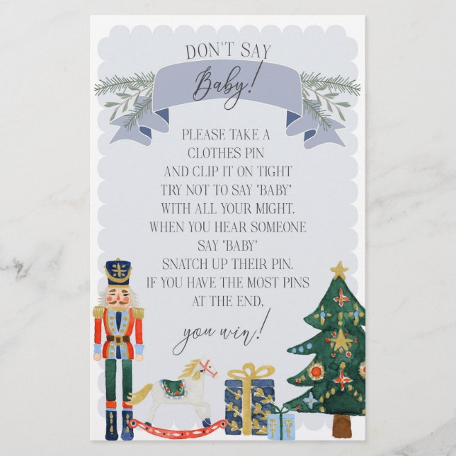 pastel blue nutcracker dont say baby shower game (Front)