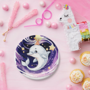 Pastel Blue Ocean Dolphin Birthday Paper Plates