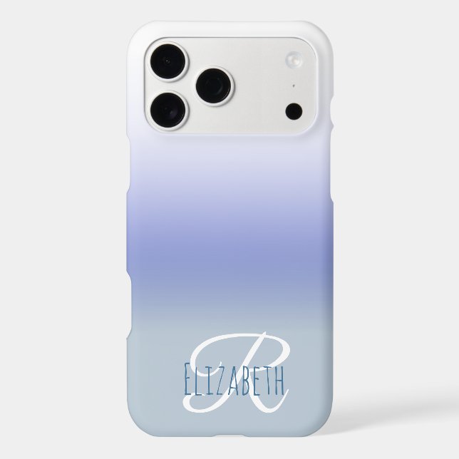 Pastel Blue Ombre Initial Letter Monogram iPhone Case (Back)
