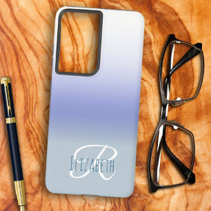 Pastel Blue Ombre Initial Letter Monogram Samsung Galaxy S21 Ultra Case