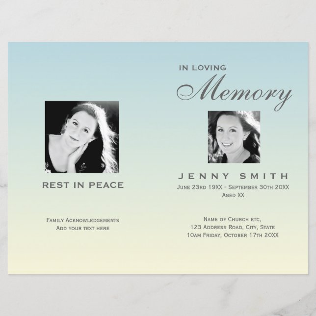 Pastel Blue Ombré Order of Service Funeral Program (Front)