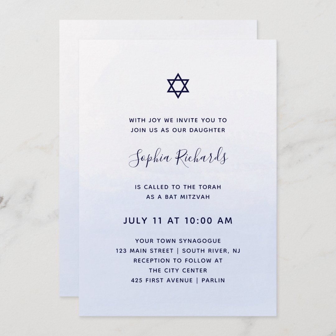 Pastel Blue Ombre Watercolor | Bat Mitzvah Invitation | Zazzle