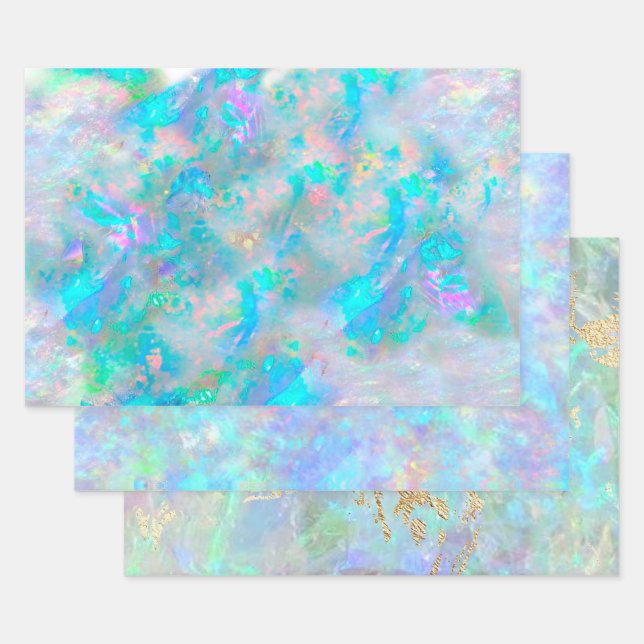 pastel blue opal texture design wrapping paper sheets (Set)