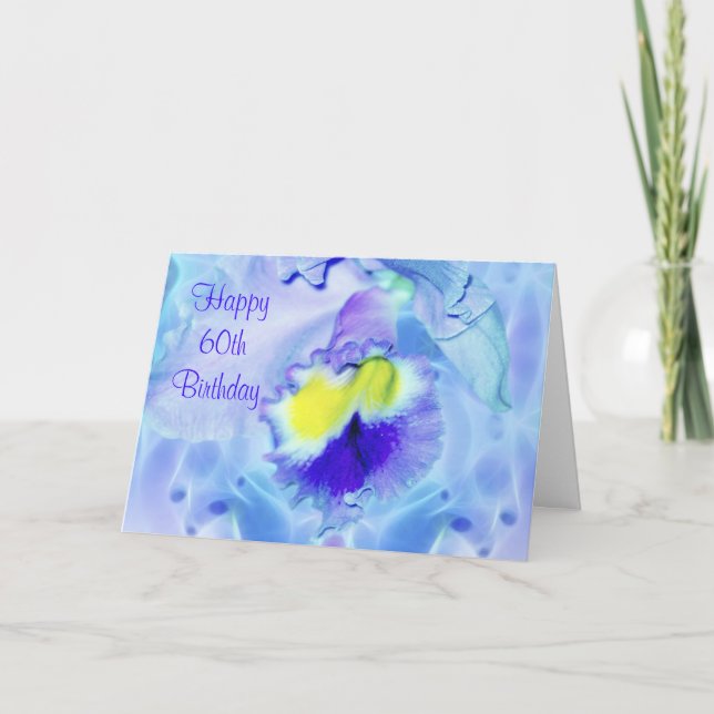 Pastel Blue Orchid Happy 60th Birthday wishes Card (Front)