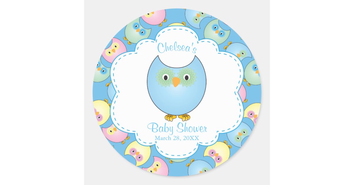 Pastel Blue Owl Baby Boy Shower Theme Classic Round Sticker
