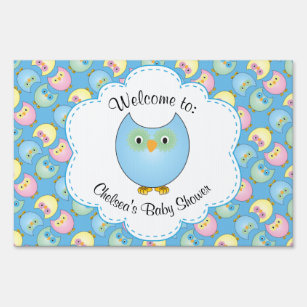 Pastel Blue Owl Baby Boy Shower Theme Yard Sign