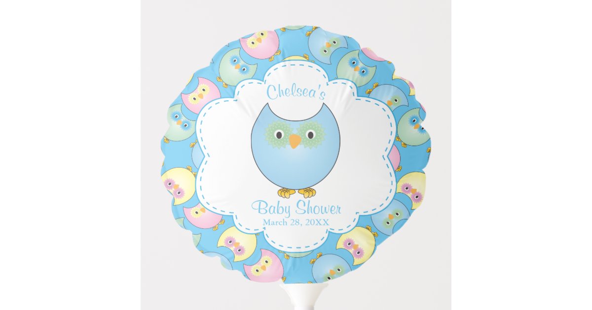 Pastel Blue Owl Baby Girl Shower Theme Balloon Zazzle Com