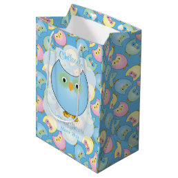 Pastel Blue Owl Baby Shower Theme Medium Gift Bag