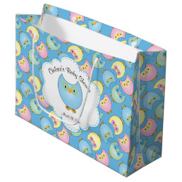 Pastel Blue Owl Pattern - Baby Shower / Birthday Large Gift Bag