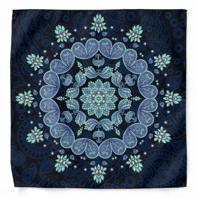Pastel Blue Paisley Kaleidoscope Bandana (Front)