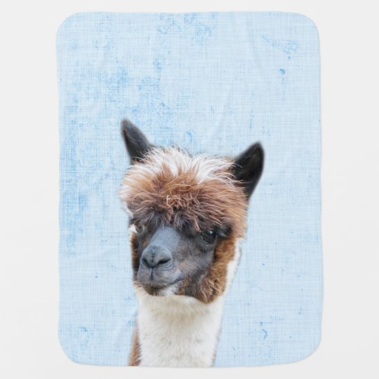 Pastel Blue Peekaboo Alpaca Minimalist Nursery Baby Blanket