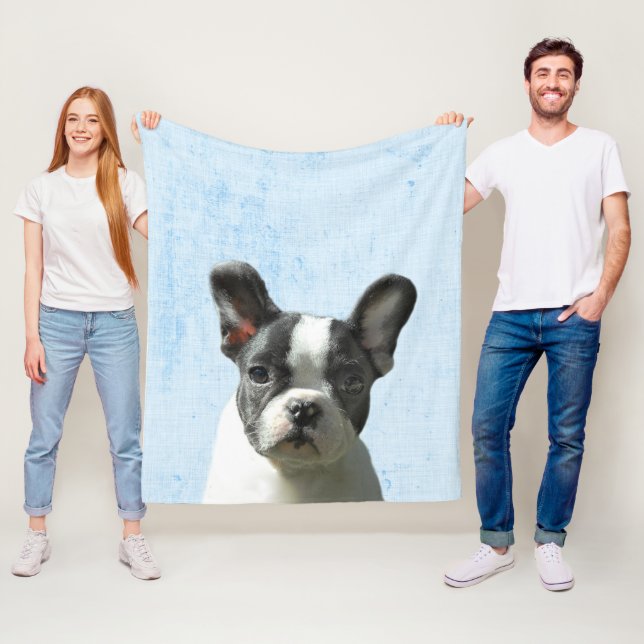 Pastel Blue Peekaboo Boston Terrier Puppy Nursery Fleece Blanket (In Situ)