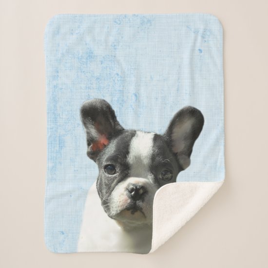 Pastel Blue Peekaboo Boston Terrier Puppy Nursery Sherpa Blanket