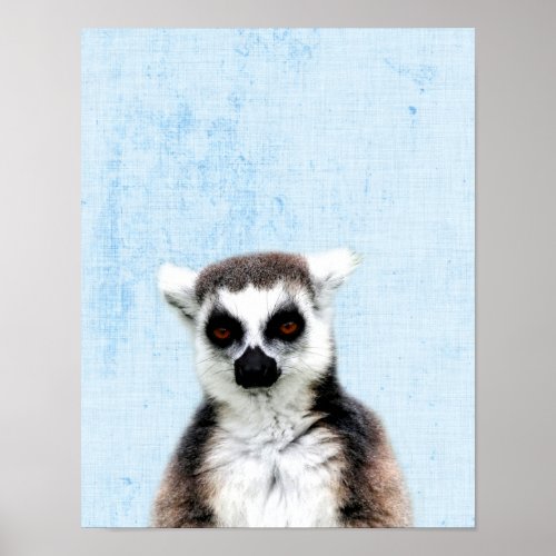 Pastel Blue Peekaboo Lemur Minimalist Nursery Poster