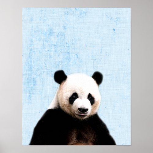 Pastel Blue Peekaboo Panda Minimalist Nursery Poster