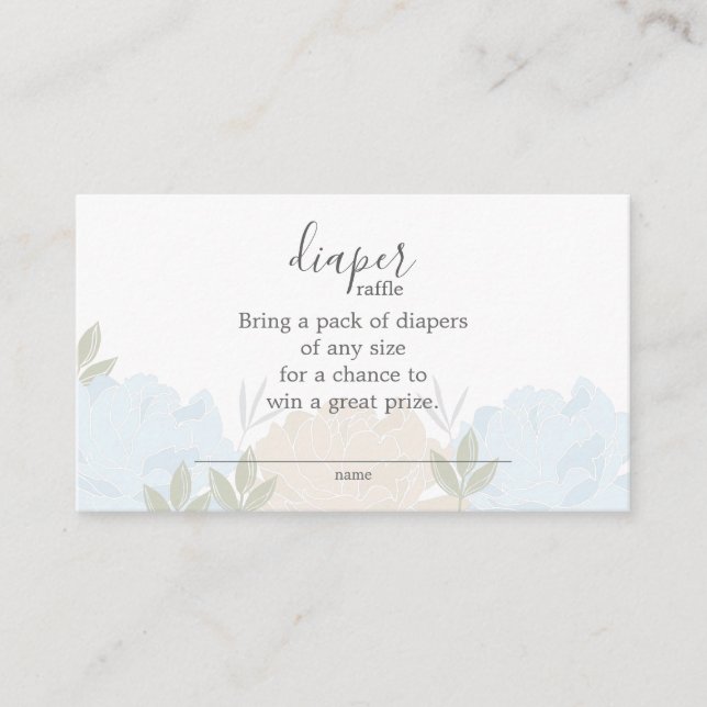 Pastel Blue Peonies Diaper Raffle Baby Shower Enclosure Card (Front)