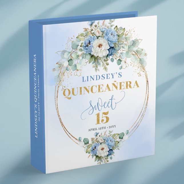 Pastel Blue Peonies Quinceañera Ring Binder (Pastel Blue Peonies Quinceañera Ring Binder)