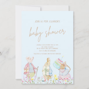 Pastel Blue Peter the Rabbit Friends Baby Shower Invitation