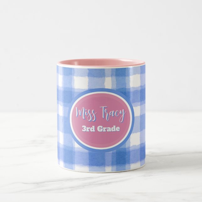 Pastel Blue & Pik Plaid Custom  Two-Tone Coffee Mug (Creator Uploaded)
