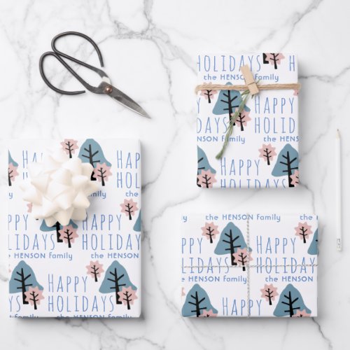 Pastel Blue Pink Cookie Bell Star Trees Christmas Wrapping Paper Sheets