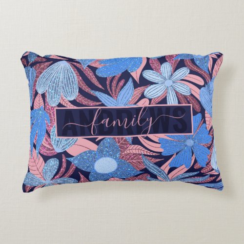 Pastel Blue Pink Floral Glitter Pattern Family Accent Pillow