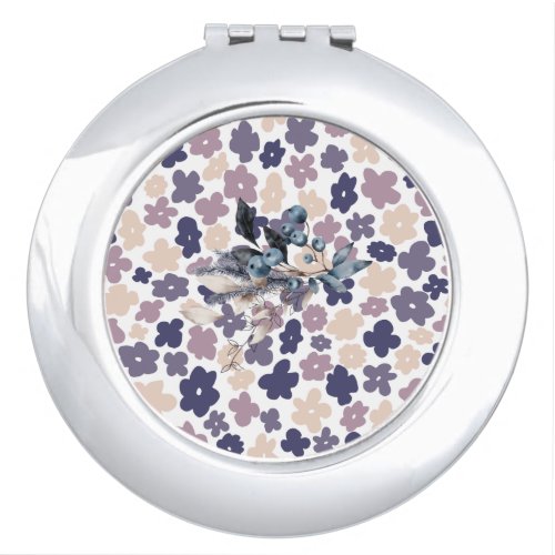 pastel blue pink flowers pattern compact mirror