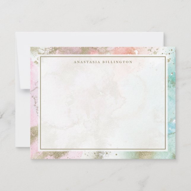 Pastel Blue Pink Gold Abstract Stardust  Note Card (Front)