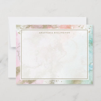 Pastel Blue Pink Gold Abstract Stardust  Note Card