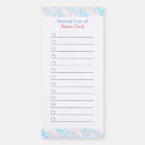 Pastel Blue  Pink Grocery List Magnetic Notepad