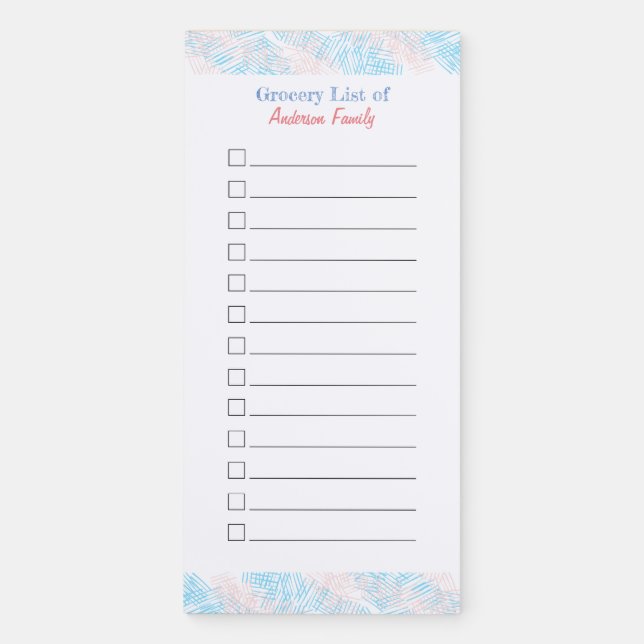 Pastel Blue & Pink Grocery List Magnetic Notepad (Front)