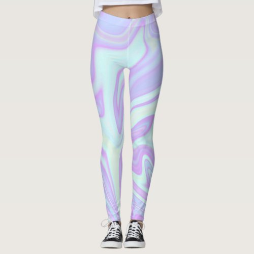 Pastel Blue Pink Liquid Marble Swirl Leggings