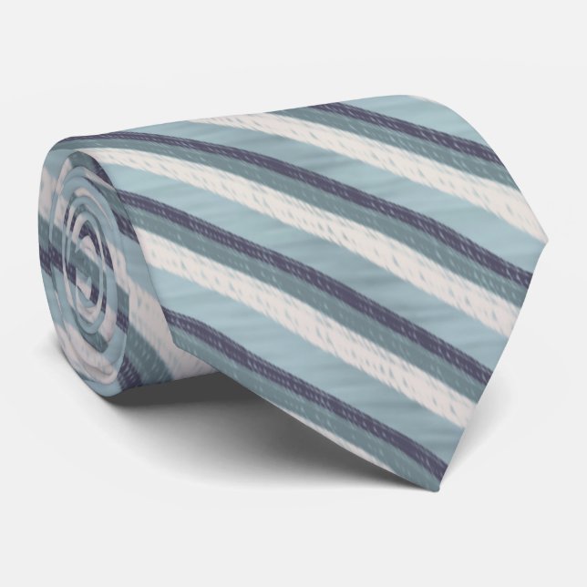 Pastel Blue Pink Magenta Textured Striped Pattern  Neck Tie (Rolled)