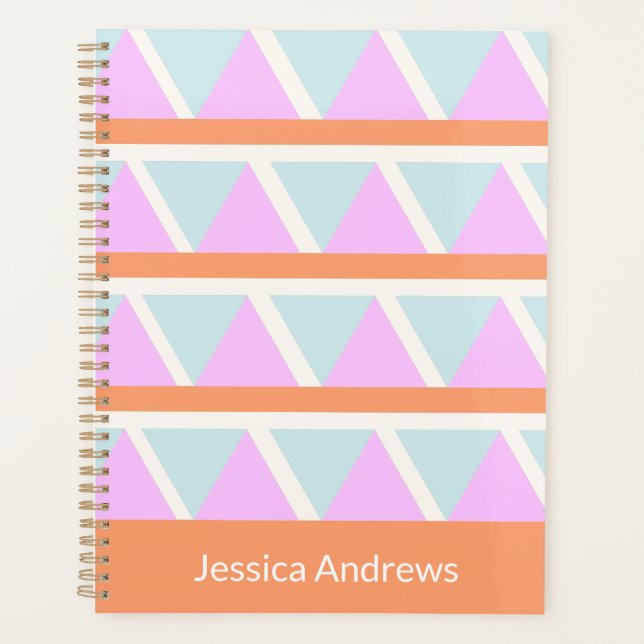 Pastel Blue Pink Orange Geometric Art Personalized Planner (Front)