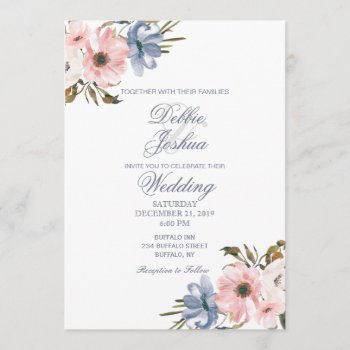 Pastel Blue Pink Purple Flower Wedding Invitation by My_Wedding_Bliss at Zazzle